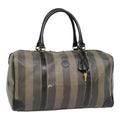 FENDI Pecan Canvas Boston Bag Brown Black gold 89050