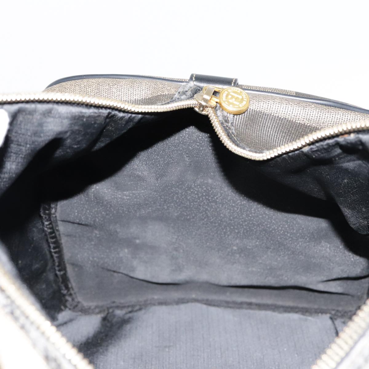 FENDI Pecan Canvas Boston Bag Brown Black gold 89050