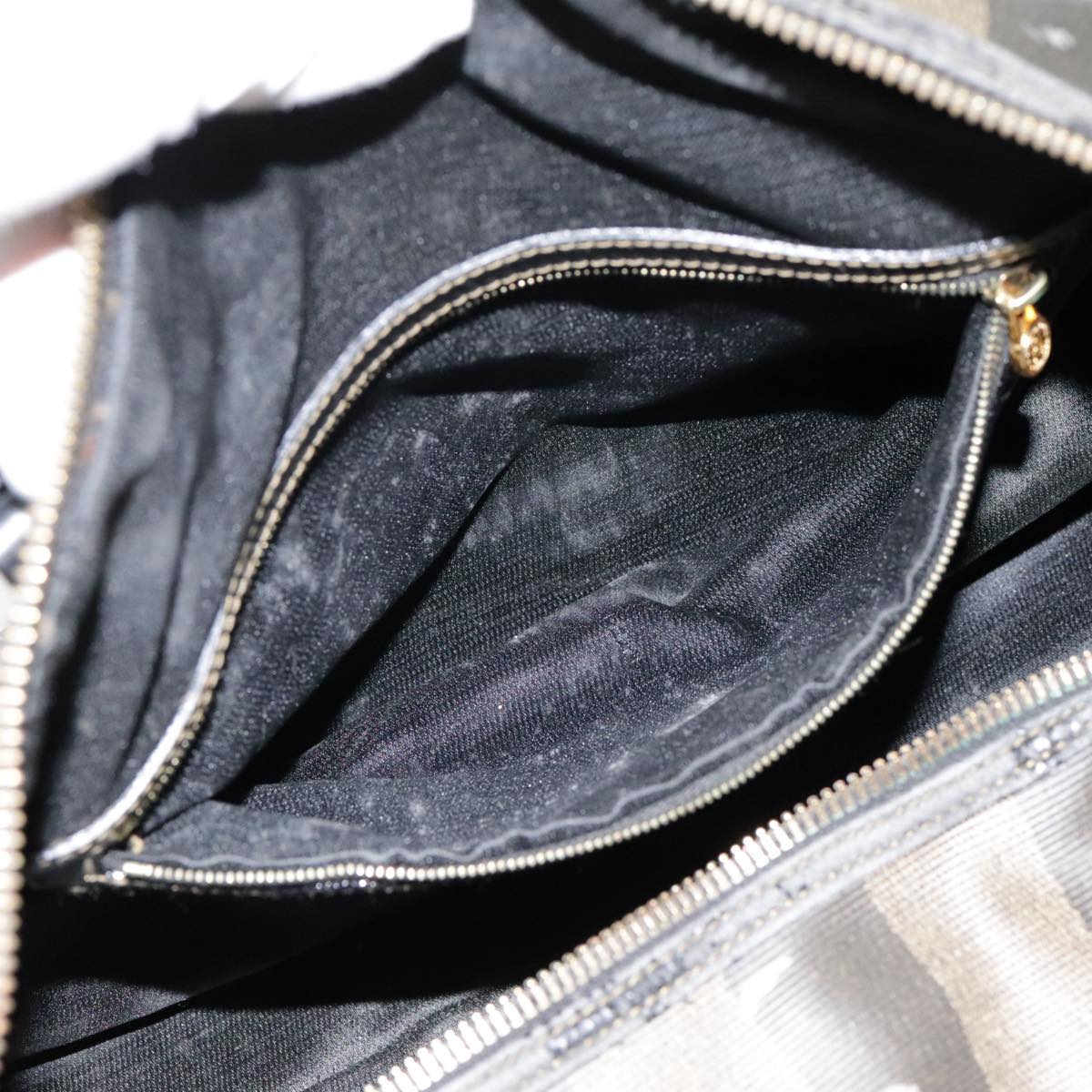 FENDI Pecan Canvas Boston Bag Brown Black gold 89050