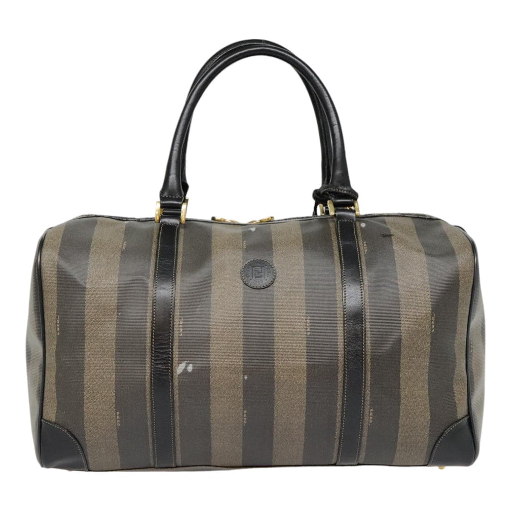 FENDI Pecan Canvas Boston Bag Brown Black gold 89050