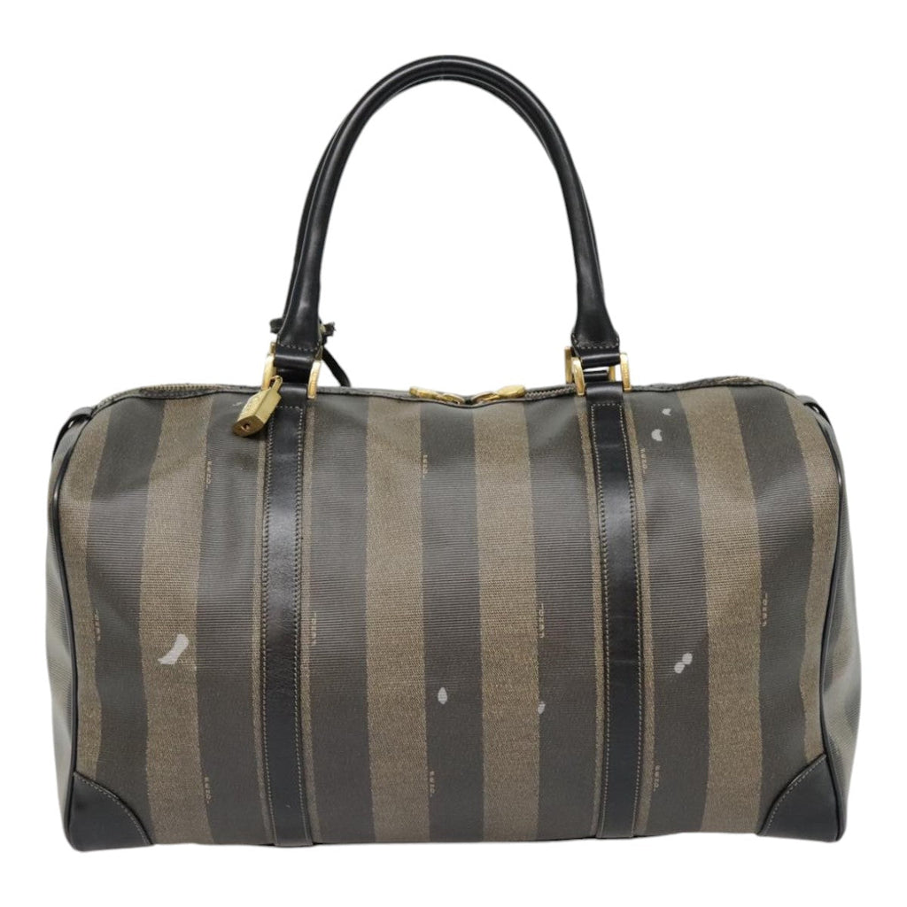 FENDI Pecan Canvas Boston Bag Brown Black gold 89050
