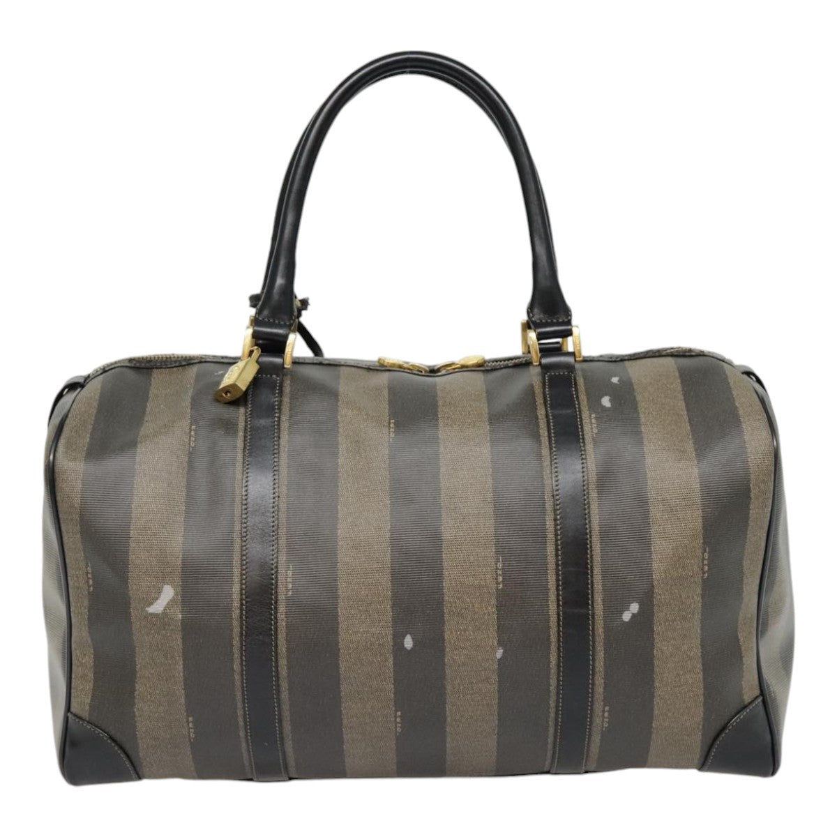 FENDI Pecan Canvas Boston Bag Brown Black gold 89050