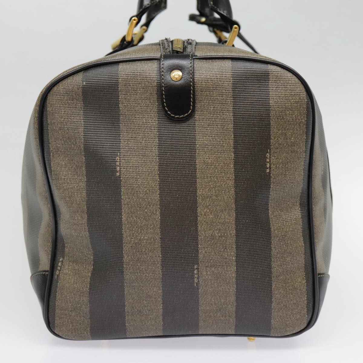 FENDI Pecan Canvas Boston Bag Brown Black gold 89050