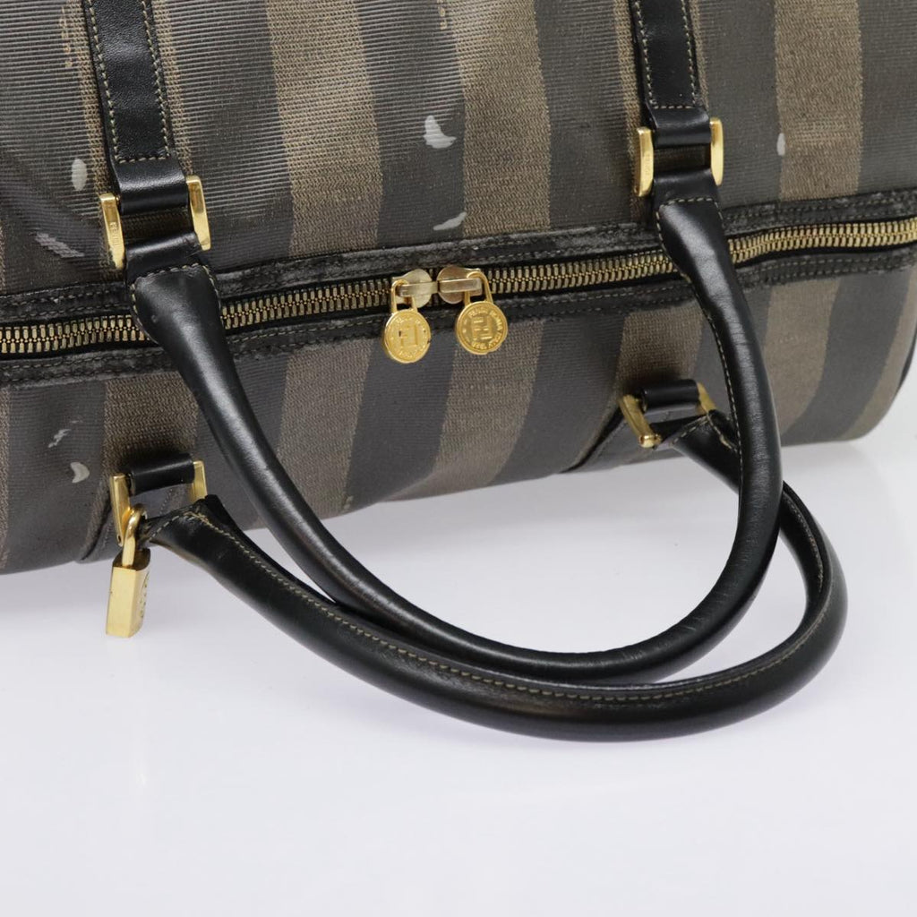 FENDI Pecan Canvas Boston Bag Brown Black gold 89050