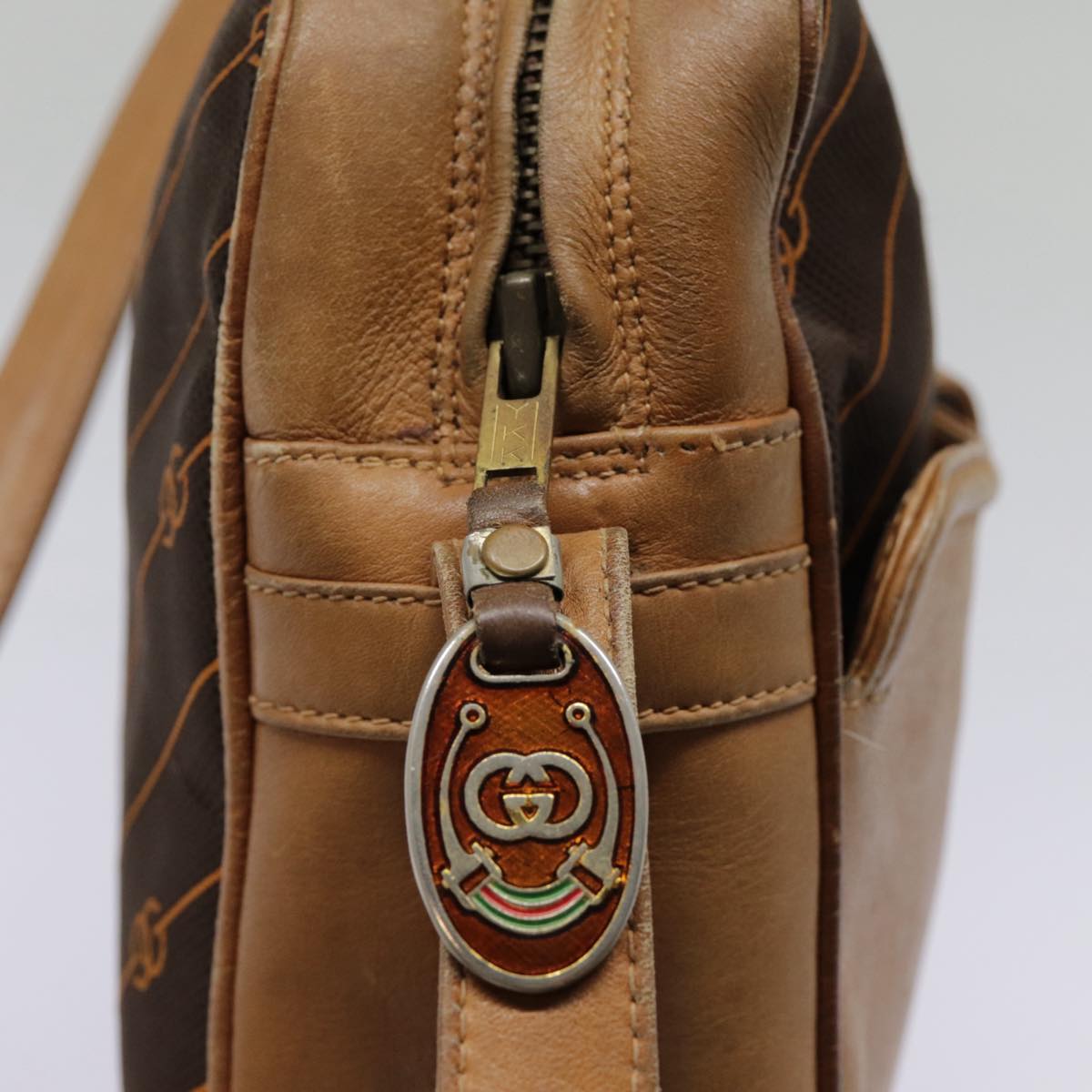 GUCCI Shoulder Bag Leather Brown Gold 89053