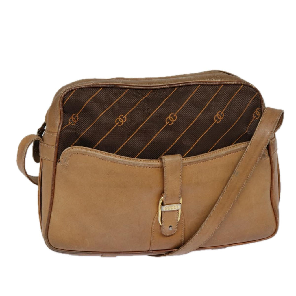 GUCCI Shoulder Bag Leather Brown Gold 89053
