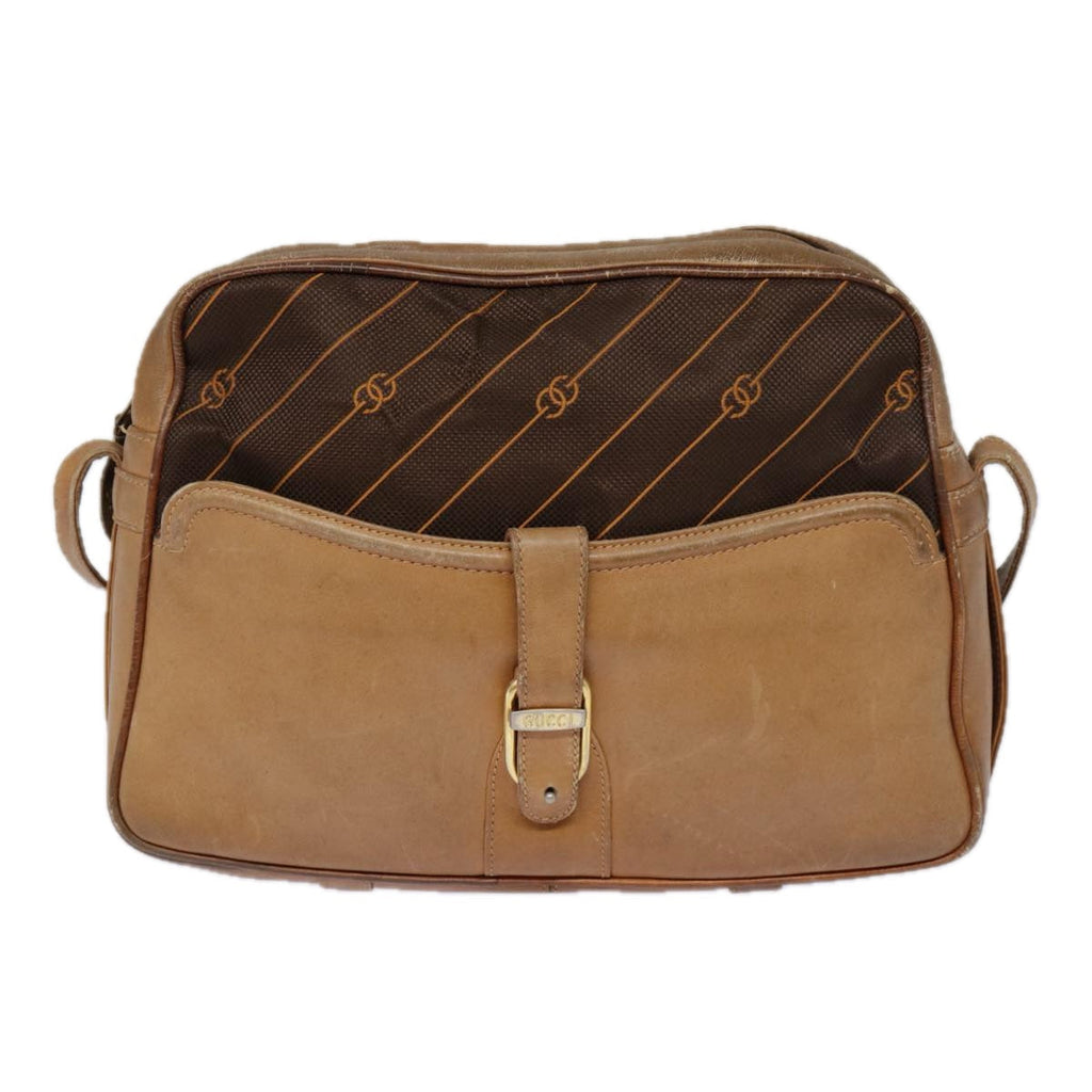 GUCCI Shoulder Bag Leather Brown Gold 89053