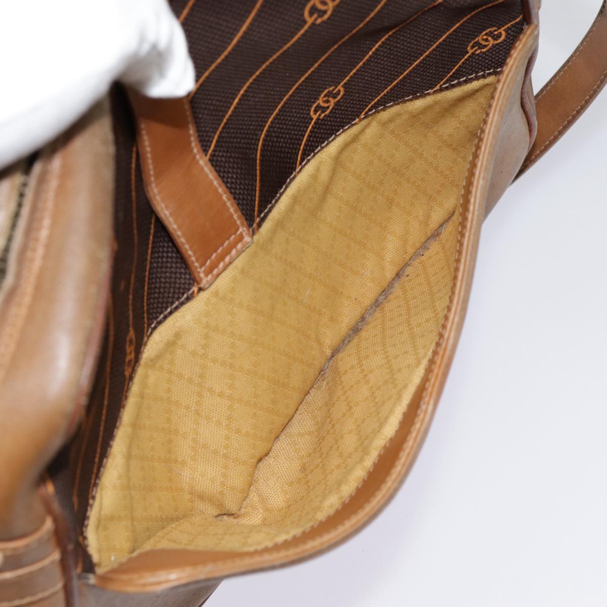 GUCCI Shoulder Bag Leather Brown Gold 89053