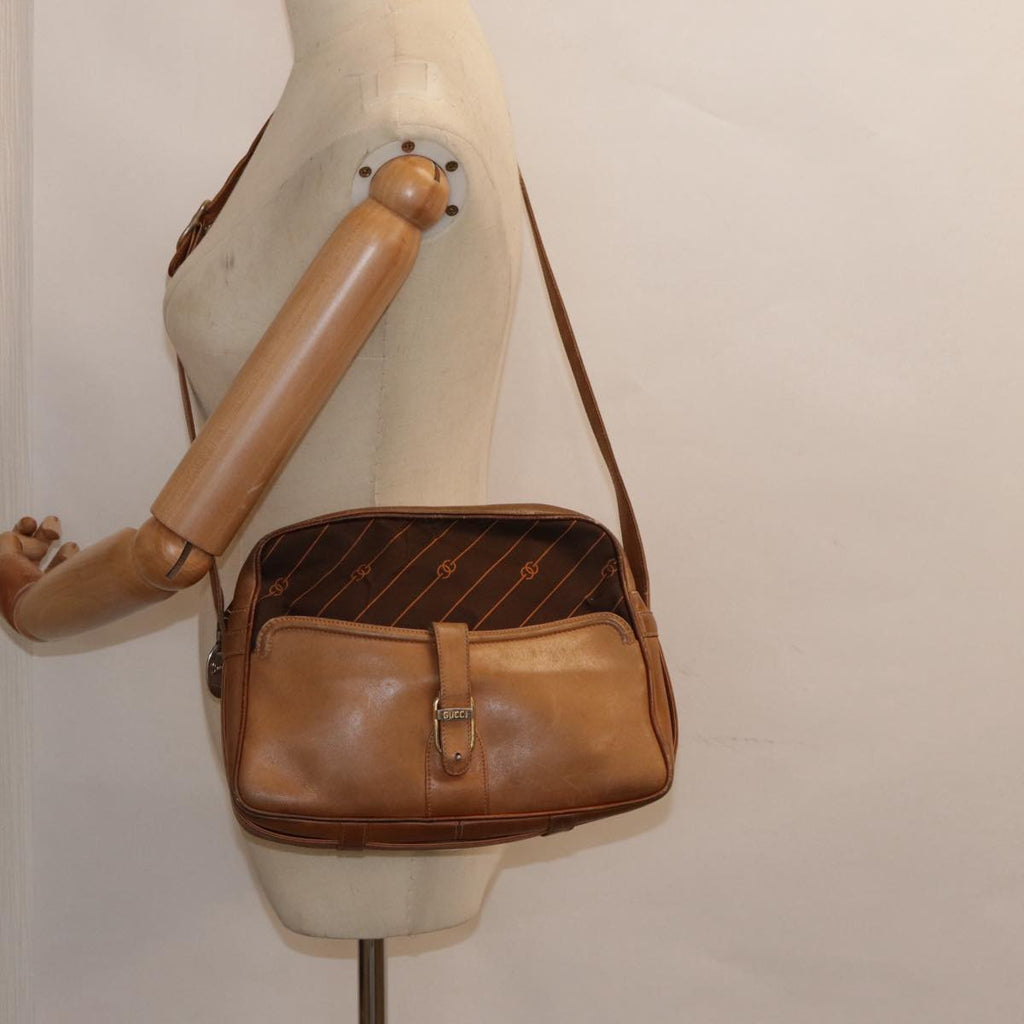 GUCCI Shoulder Bag Leather Brown Gold 89053