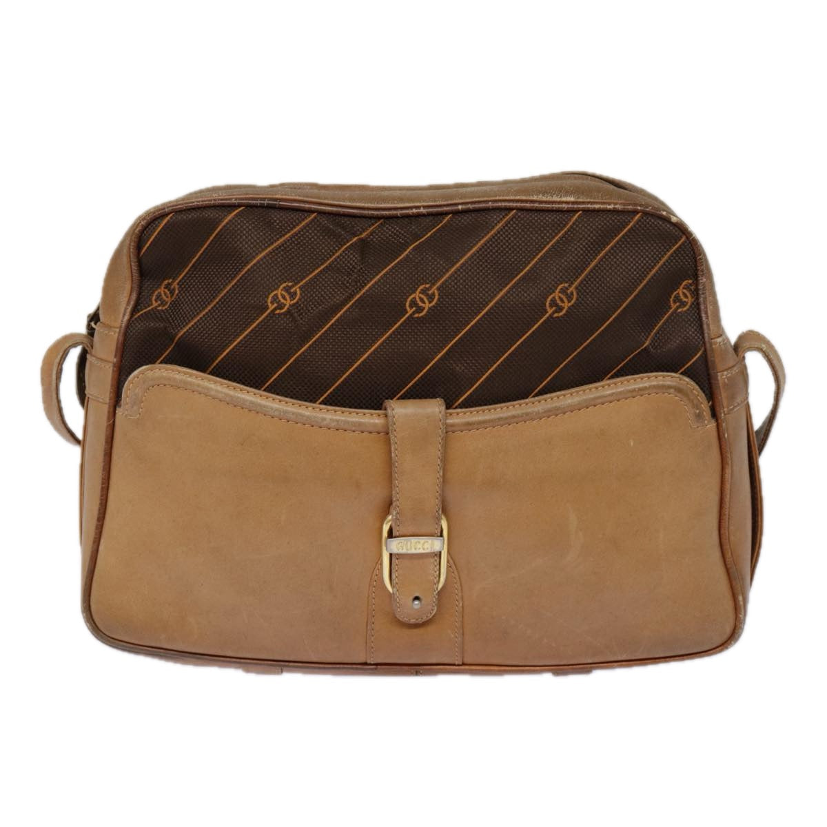 GUCCI Shoulder Bag Leather Brown Gold 89053