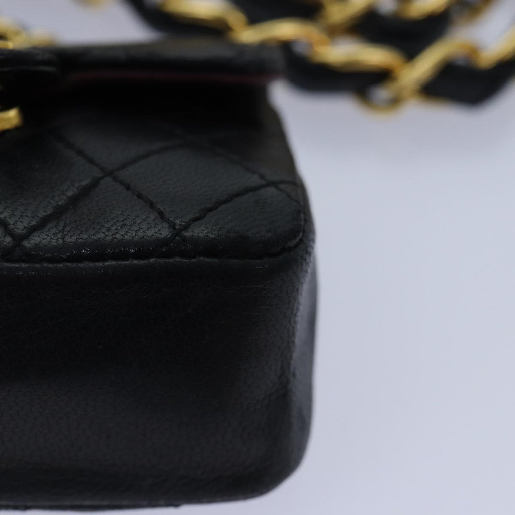 CHANEL Mini Mini Matelasse Chain Pouch Lamb Skin Black Gold CC 89068A