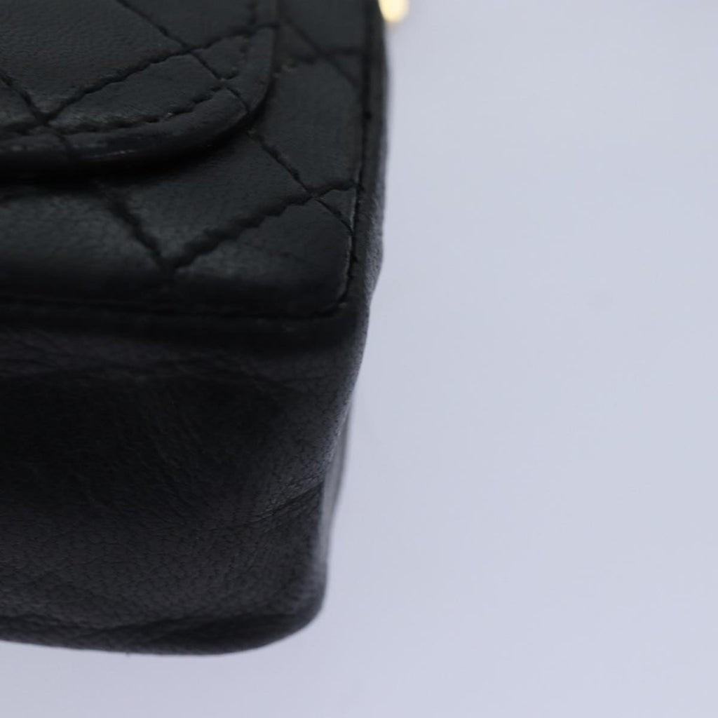 CHANEL Mini Mini Matelasse Chain Pouch Lamb Skin Black Gold CC 89068A