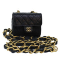 CHANEL Mini Mini Matelasse Chain Pouch Lamb Skin Black Gold CC 89068A