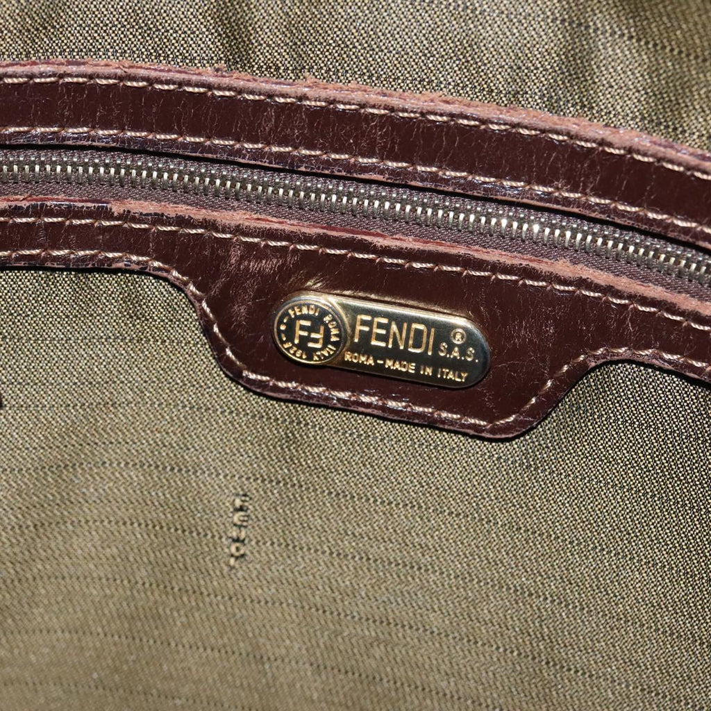FENDI Zucca Canvas Shoulder Bag Brown Black gold 89097