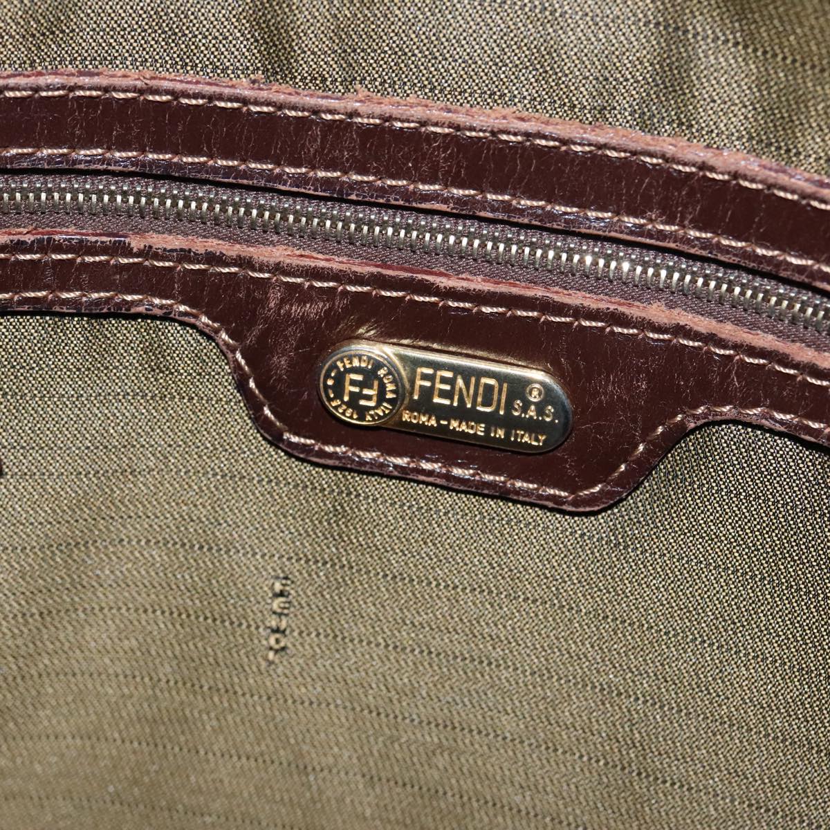 FENDI Zucca Canvas Shoulder Bag Brown Black gold 89097