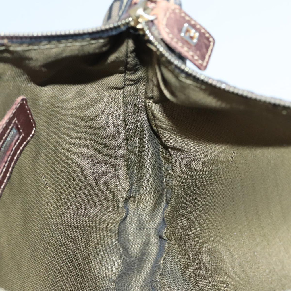 FENDI Zucca Canvas Shoulder Bag Brown Black gold 89097
