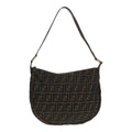 FENDI Zucca Canvas Shoulder Bag Brown Black gold 89097