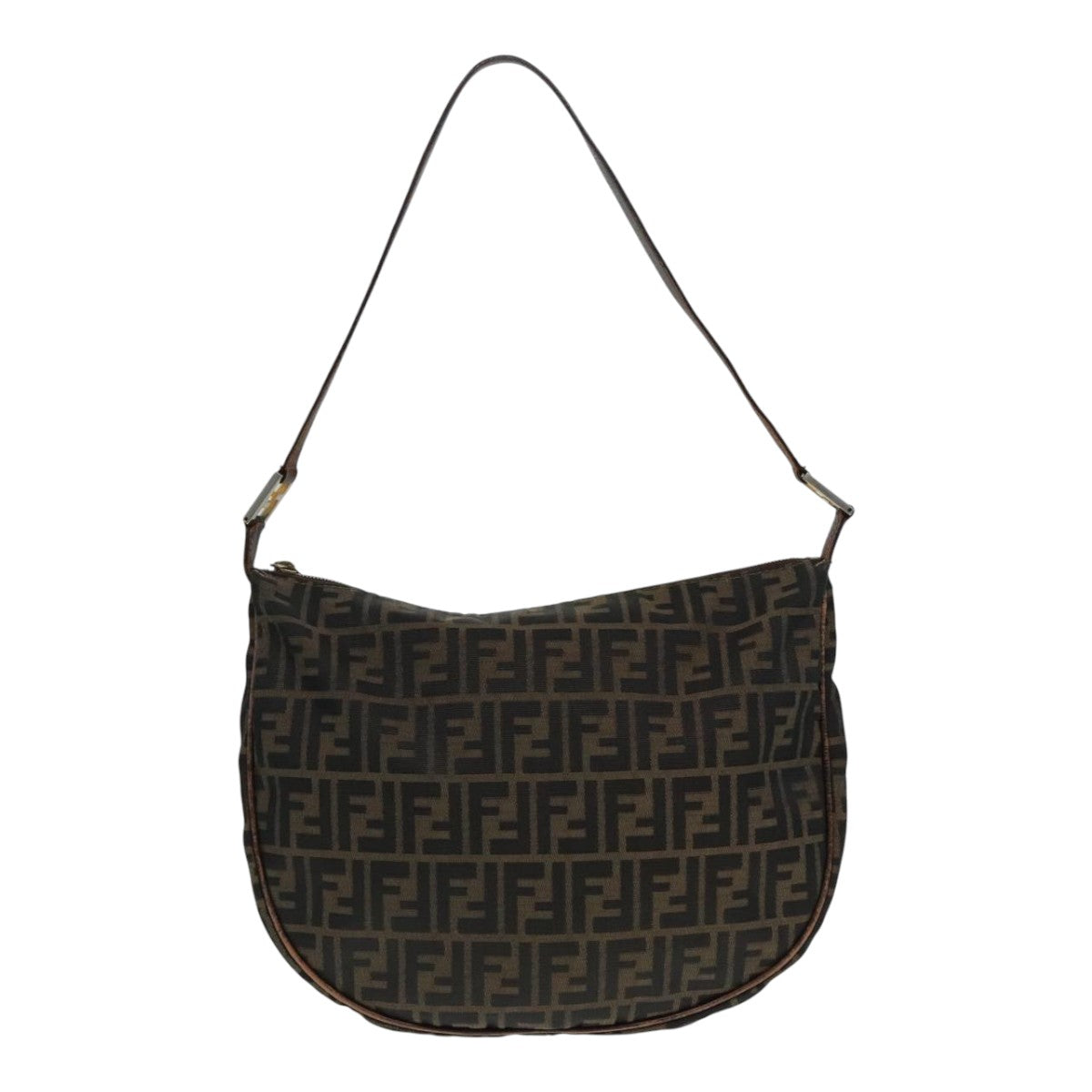 FENDI Zucca Canvas Shoulder Bag Brown Black gold 89097
