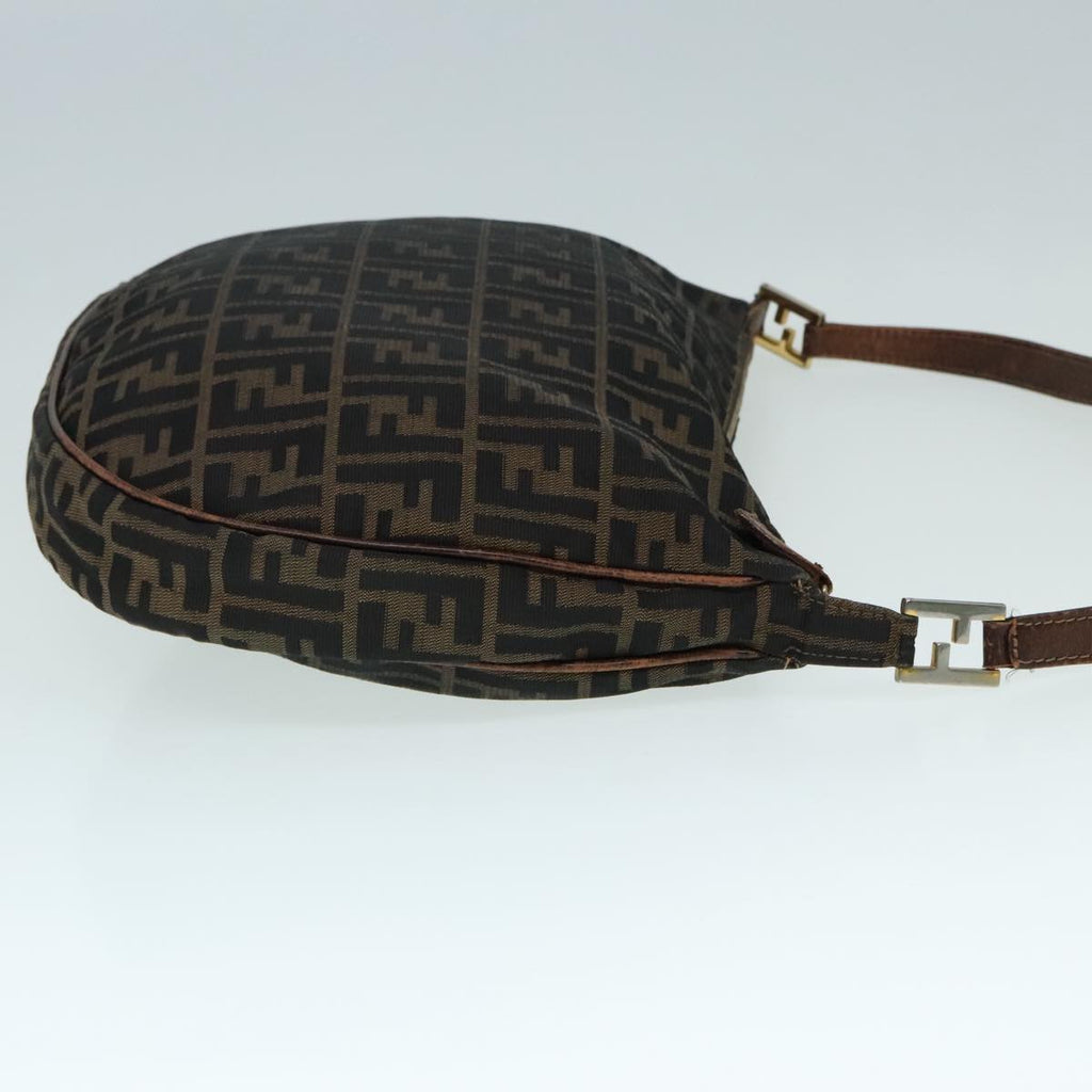 FENDI Zucca Canvas Shoulder Bag Brown Black gold 89097