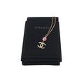 Chanel Crystal CC Drop Necklace Pink Gold