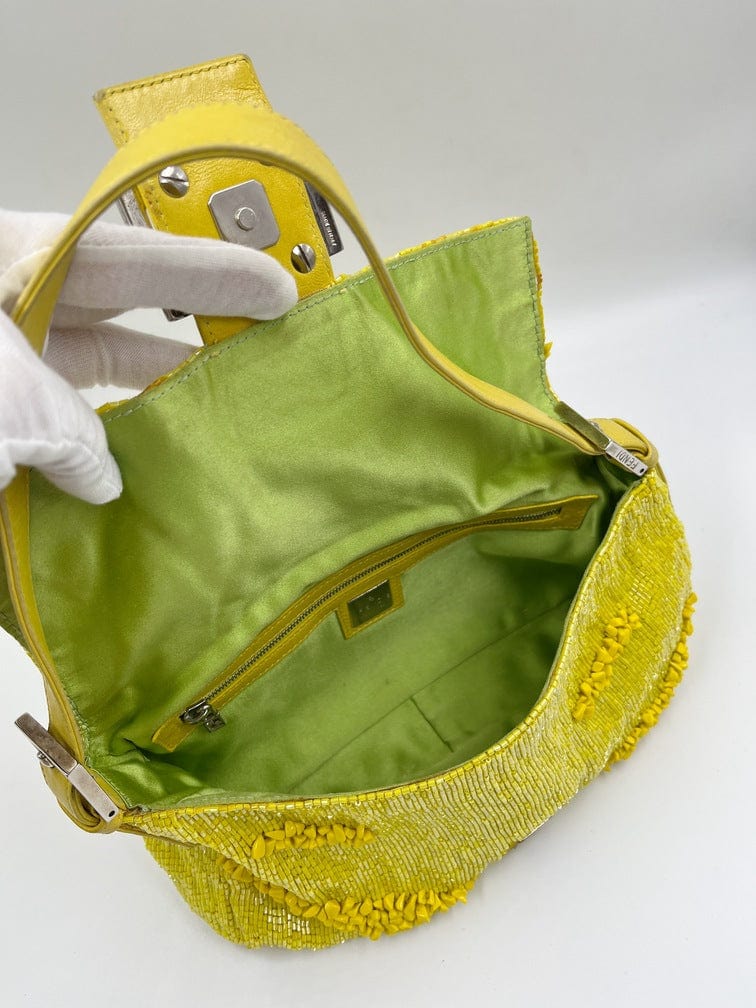 Fendi Gialla Yellow Beaded Baguette Bag