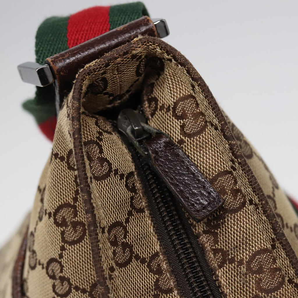 GUCCI GG Canvas Web Sherry Line Shoulder Bag Beige Silver Red 189751 89136