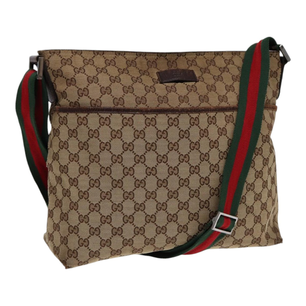 GUCCI GG Canvas Web Sherry Line Shoulder Bag Beige Silver Red 189751 89136