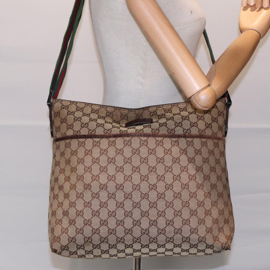 GUCCI GG Canvas Web Sherry Line Shoulder Bag Beige Silver Red 189751 89136