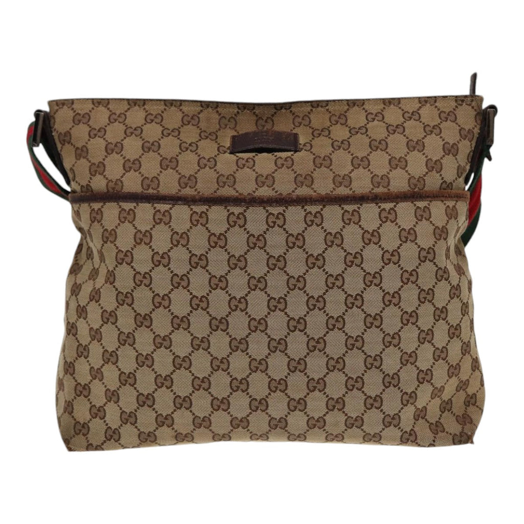 GUCCI GG Canvas Web Sherry Line Shoulder Bag Beige Silver Red 189751 89136