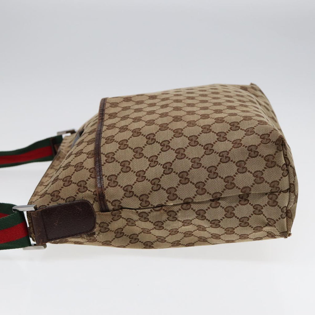 GUCCI GG Canvas Web Sherry Line Shoulder Bag Beige Silver Red 189751 89136