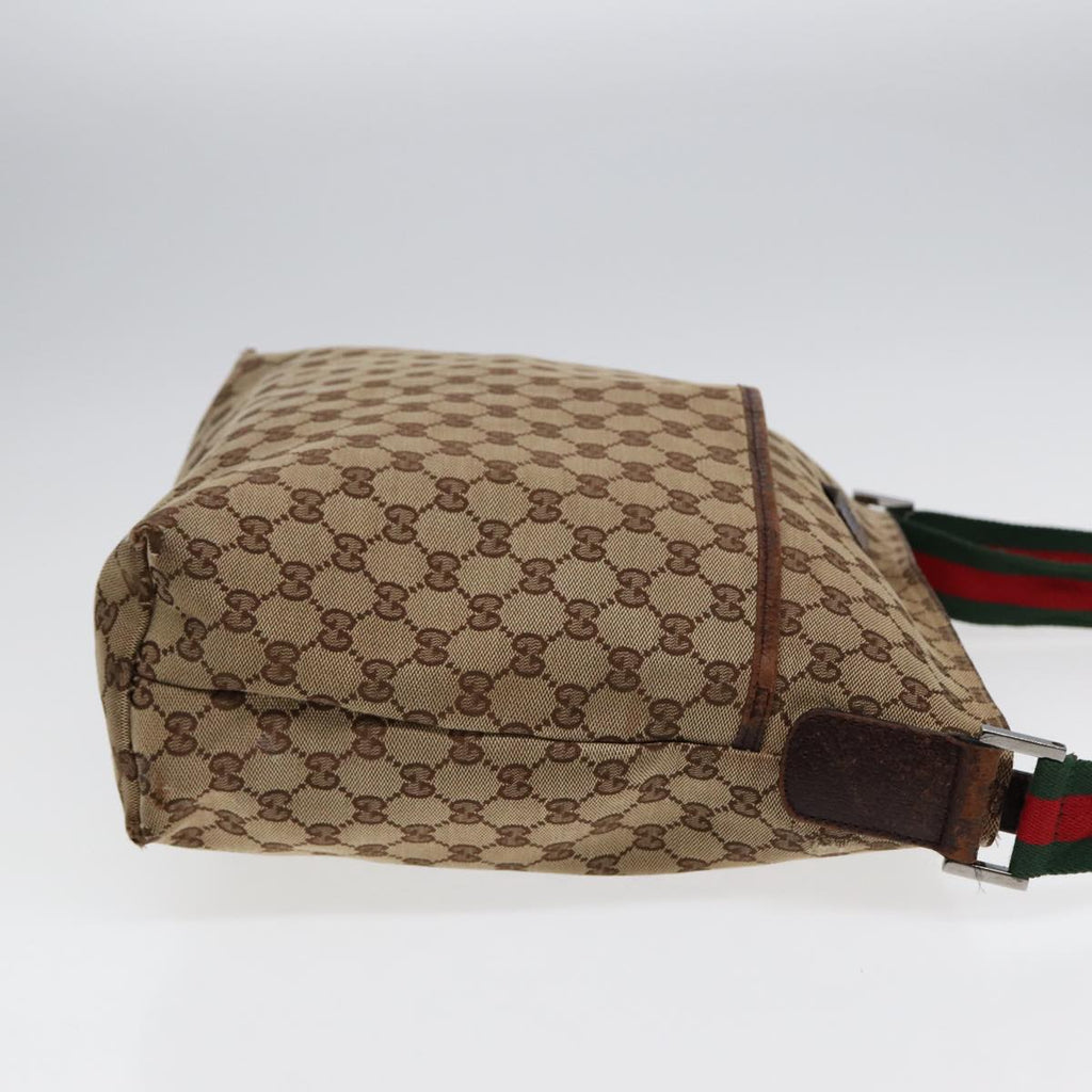 GUCCI GG Canvas Web Sherry Line Shoulder Bag Beige Silver Red 189751 89136