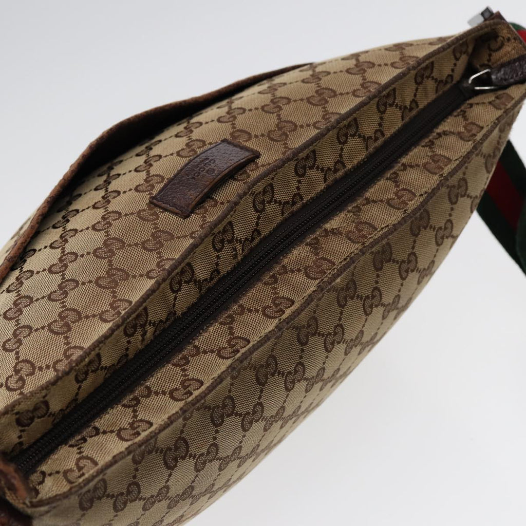 GUCCI GG Canvas Web Sherry Line Shoulder Bag Beige Silver Red 189751 89136