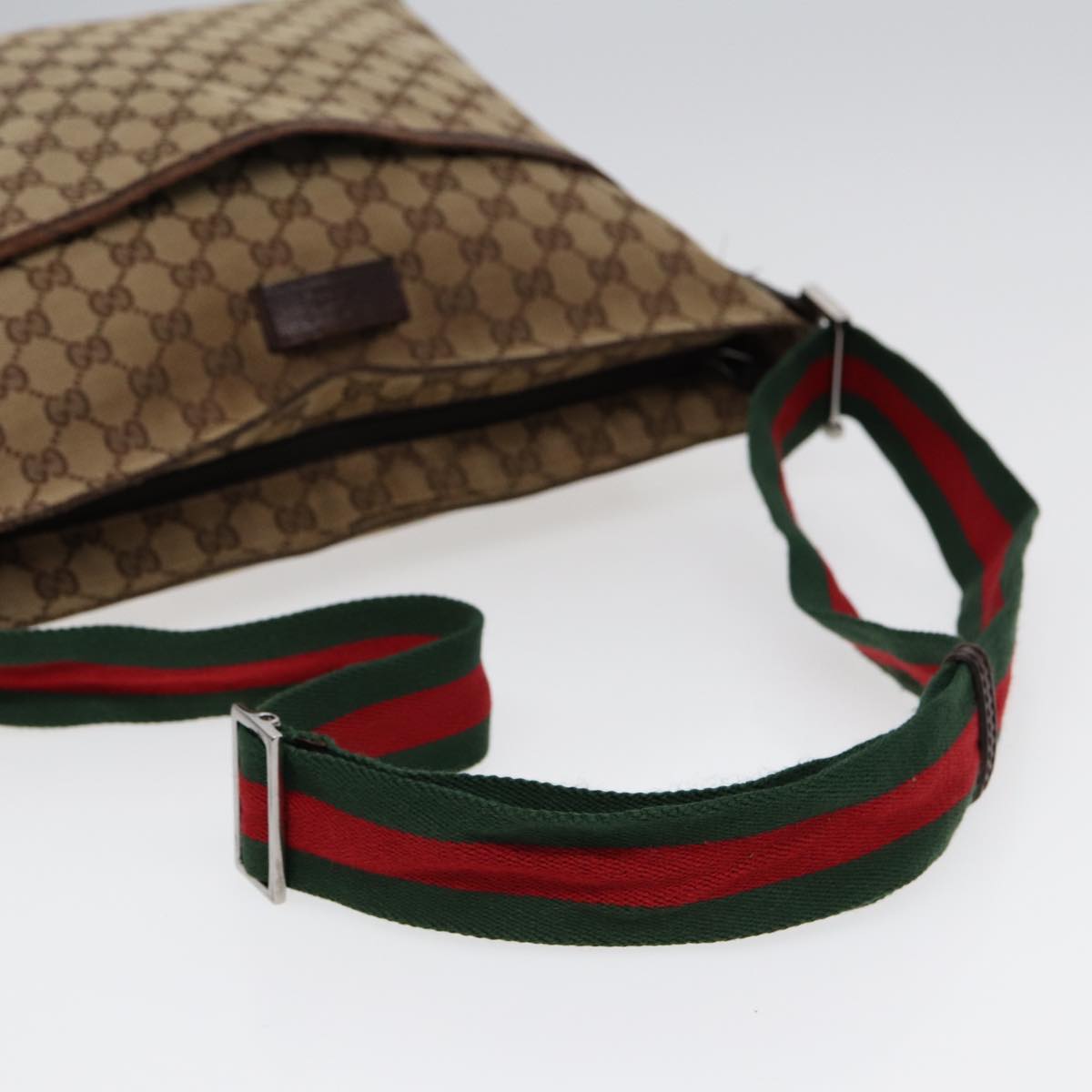 GUCCI GG Canvas Web Sherry Line Shoulder Bag Beige Silver Red 189751 89136