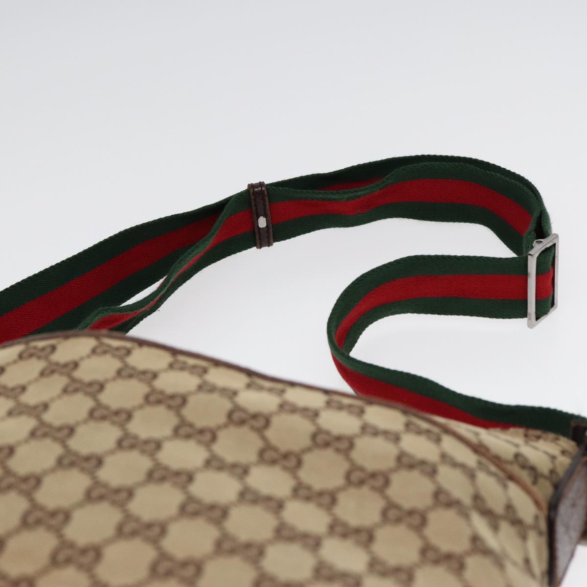 GUCCI GG Canvas Web Sherry Line Shoulder Bag Beige Silver Red 189751 89136
