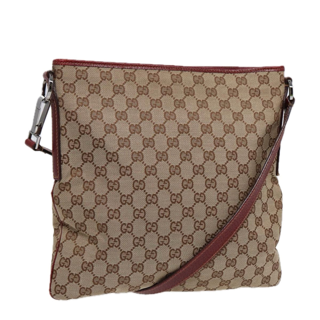 GUCCI GG Canvas Shoulder Bag Beige Silver 113013 89137
