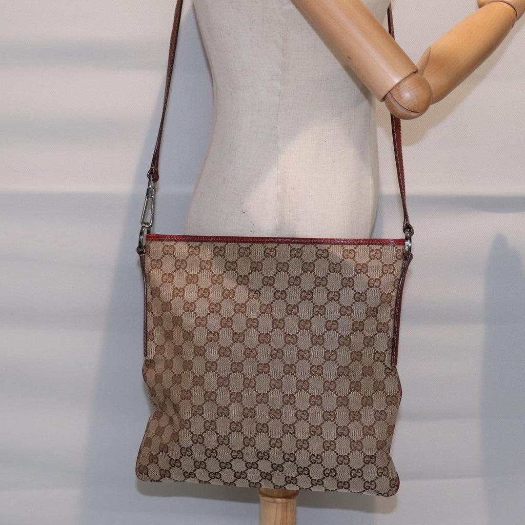 GUCCI GG Canvas Shoulder Bag Beige Silver 113013 89137