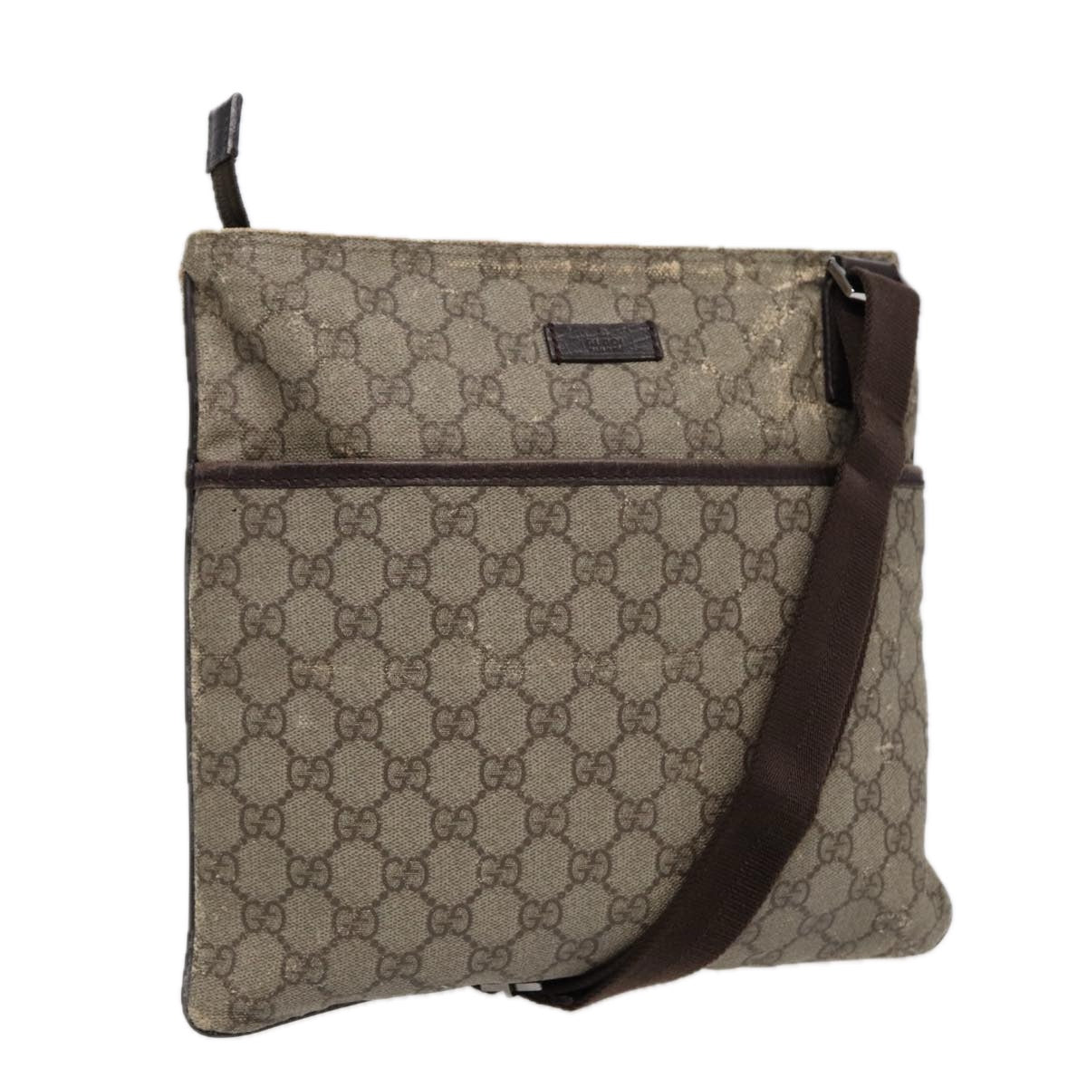 GUCCI GG Supreme Shoulder Bag PVC Leather Beige Silver 141626 89139