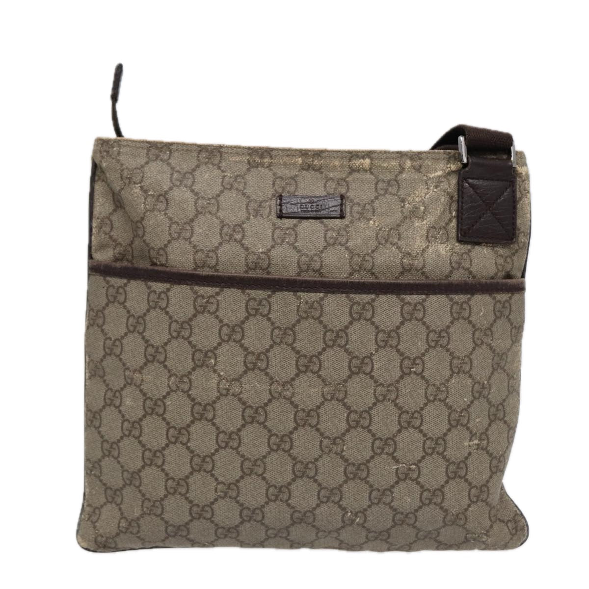 GUCCI GG Supreme Shoulder Bag PVC Leather Beige Silver 141626 89139