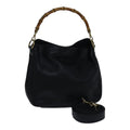 GUCCI Bamboo Shoulder Bag Leather 2way Black Gold 001 1638 2058 89140