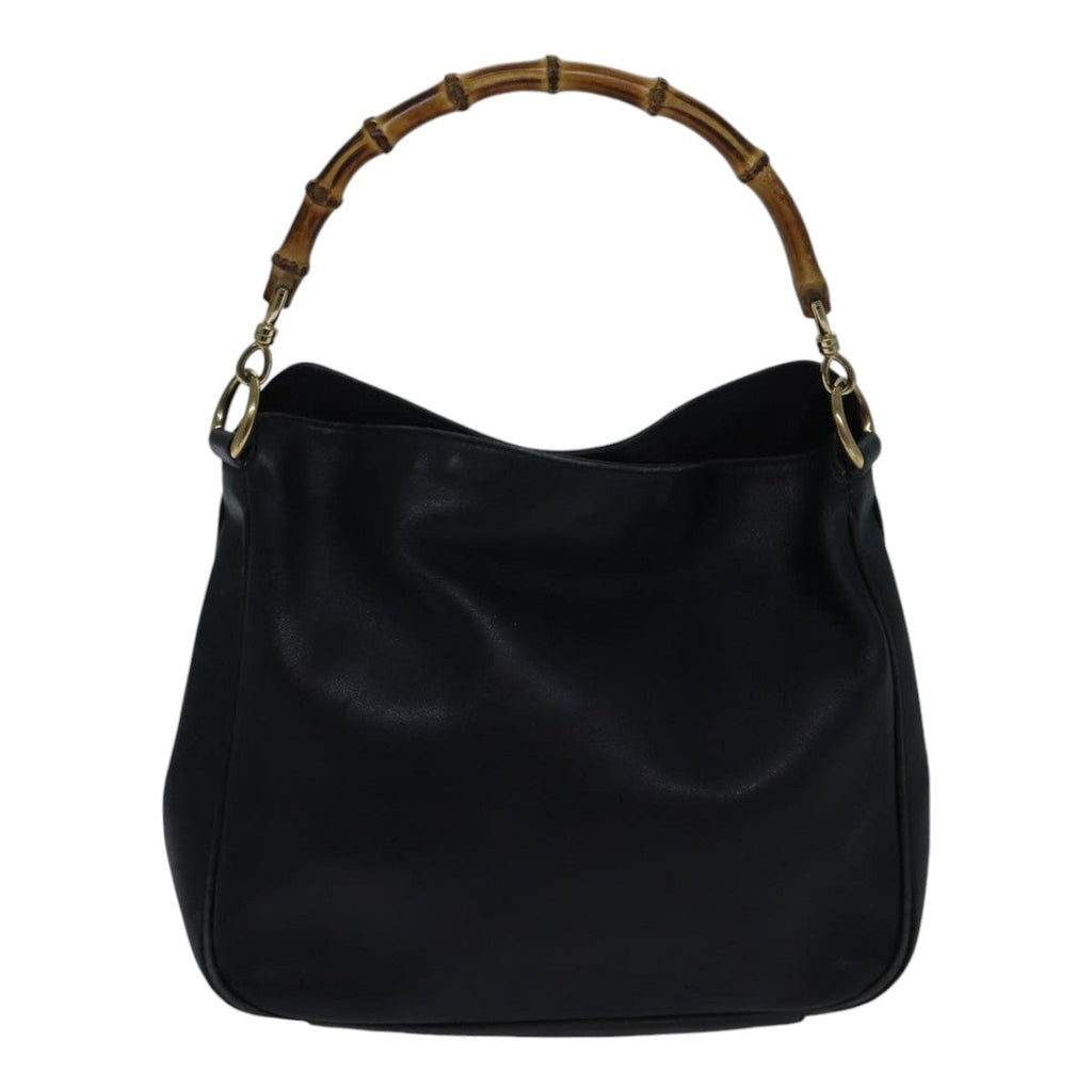 GUCCI Bamboo Shoulder Bag Leather 2way Black Gold 001 1638 2058 89140