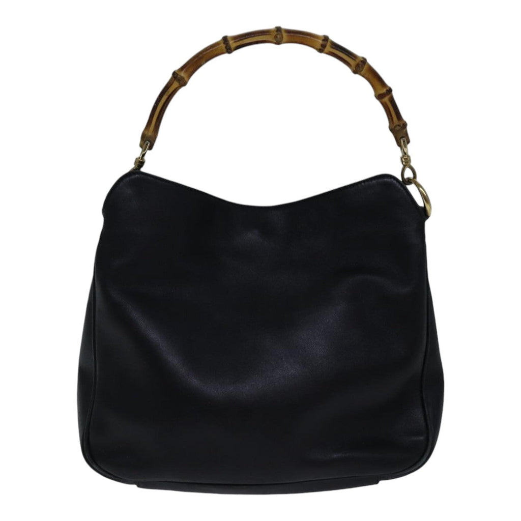 GUCCI Bamboo Shoulder Bag Leather 2way Black Gold 001 1638 2058 89140