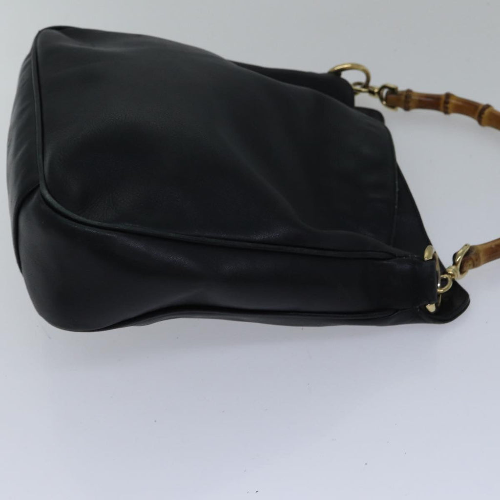 GUCCI Bamboo Shoulder Bag Leather 2way Black Gold 001 1638 2058 89140