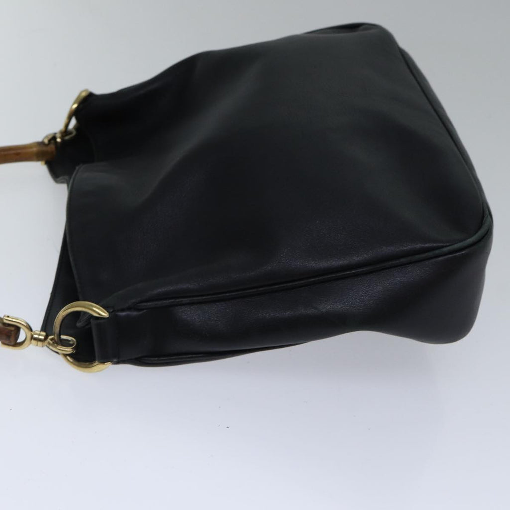 GUCCI Bamboo Shoulder Bag Leather 2way Black Gold 001 1638 2058 89140