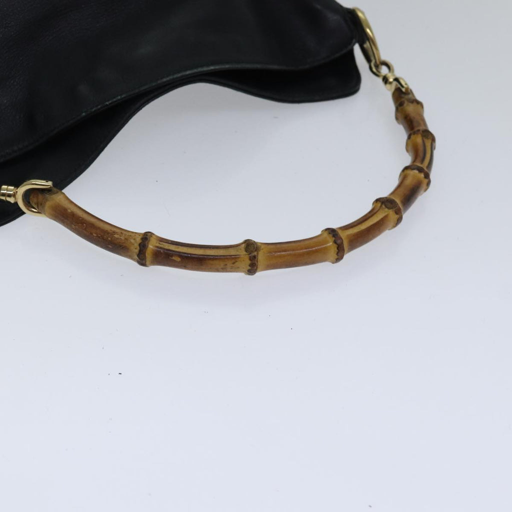 GUCCI Bamboo Shoulder Bag Leather 2way Black Gold 001 1638 2058 89140