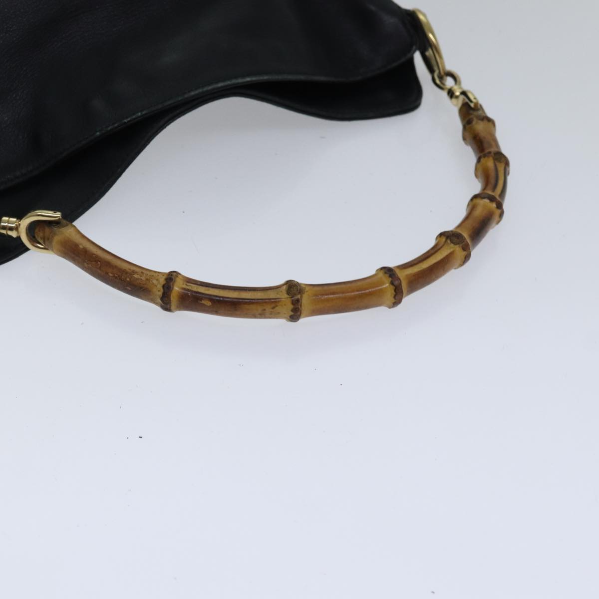 GUCCI Bamboo Shoulder Bag Leather 2way Black Gold 001 1638 2058 89140