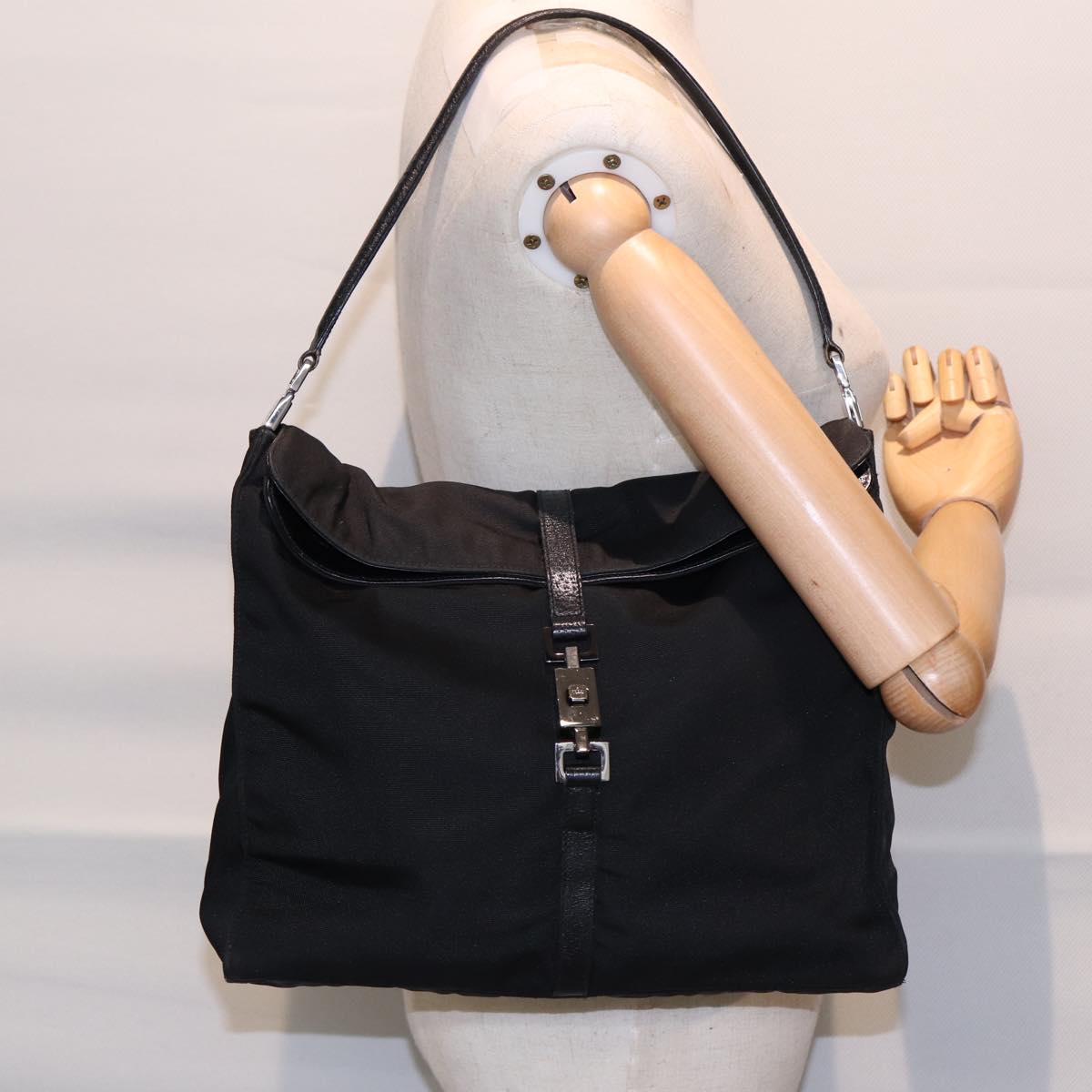 GUCCI Jackie Shoulder Bag Nylon Black Silver 001 3355 89141