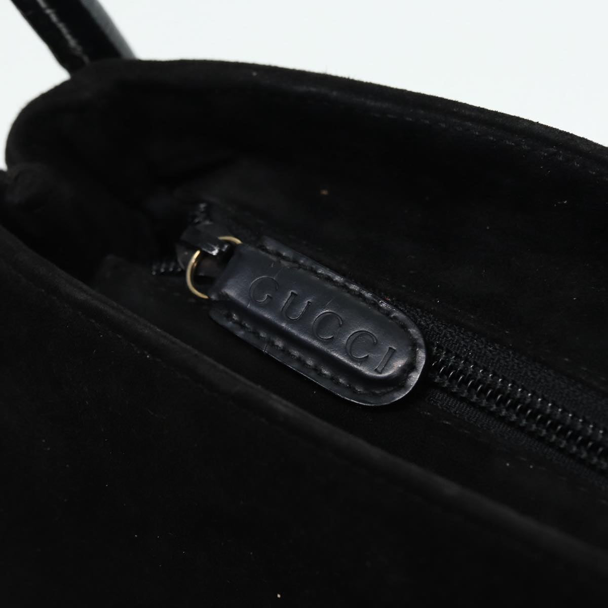 GUCCI Shoulder Bag Suede Black Gold 89142
