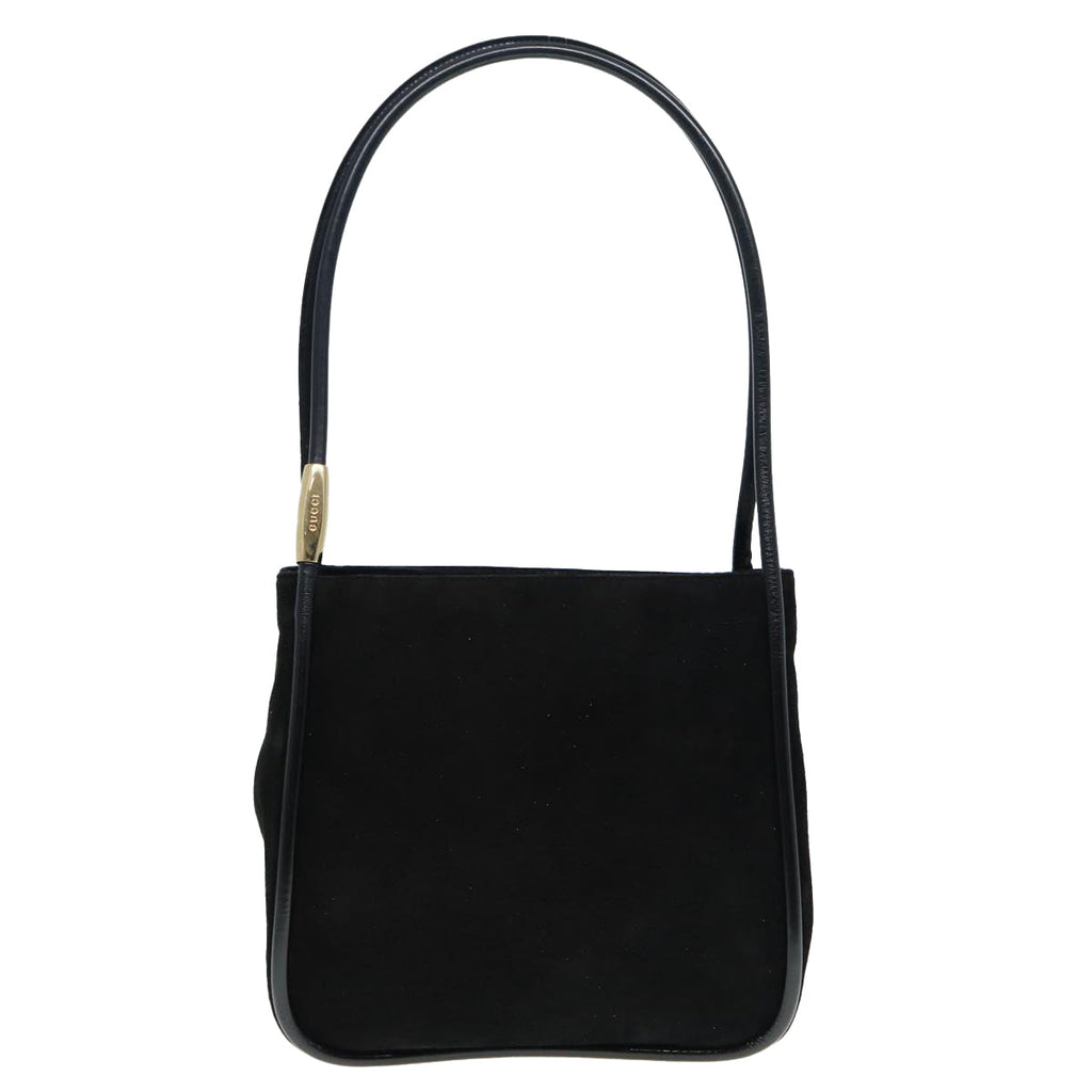GUCCI Shoulder Bag Suede Black Gold 89142