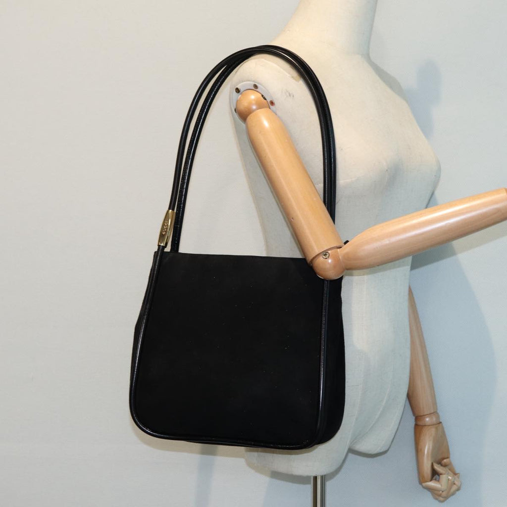 GUCCI Shoulder Bag Suede Black Gold 89142