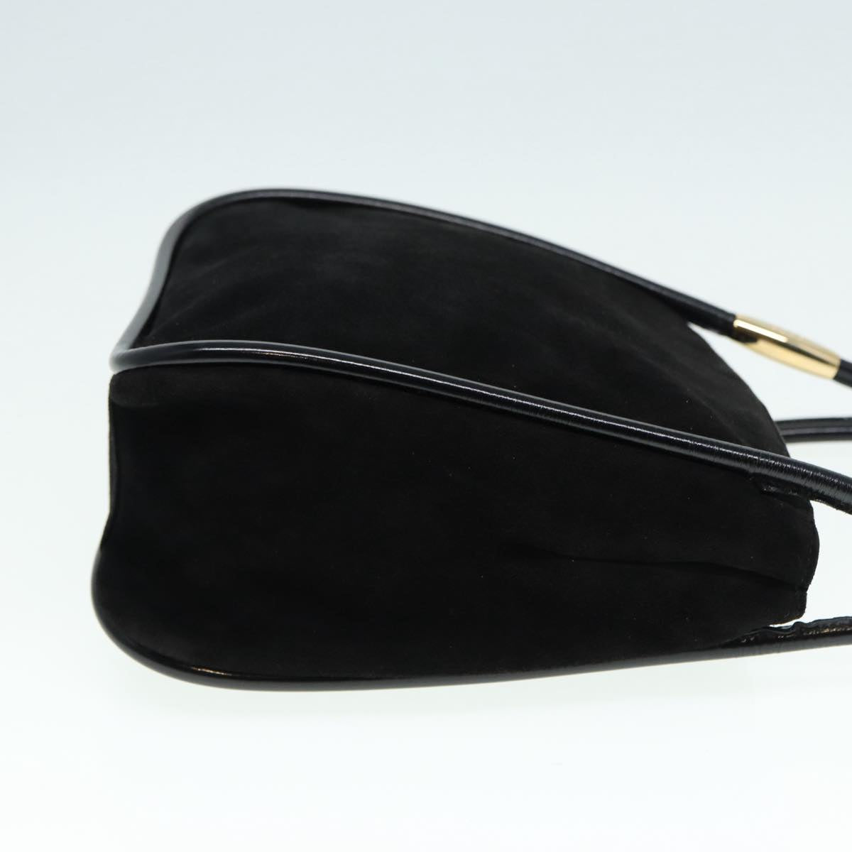 GUCCI Shoulder Bag Suede Black Gold 89142
